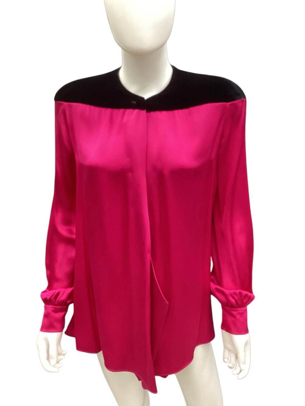 VTG Polatof Womenβs Top SZ M/ L Italian Designer Silk And Velvet Hot Pink Black